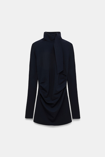 Dorothee Schumacher Turtleneck top with loop and scarf detail dark navy