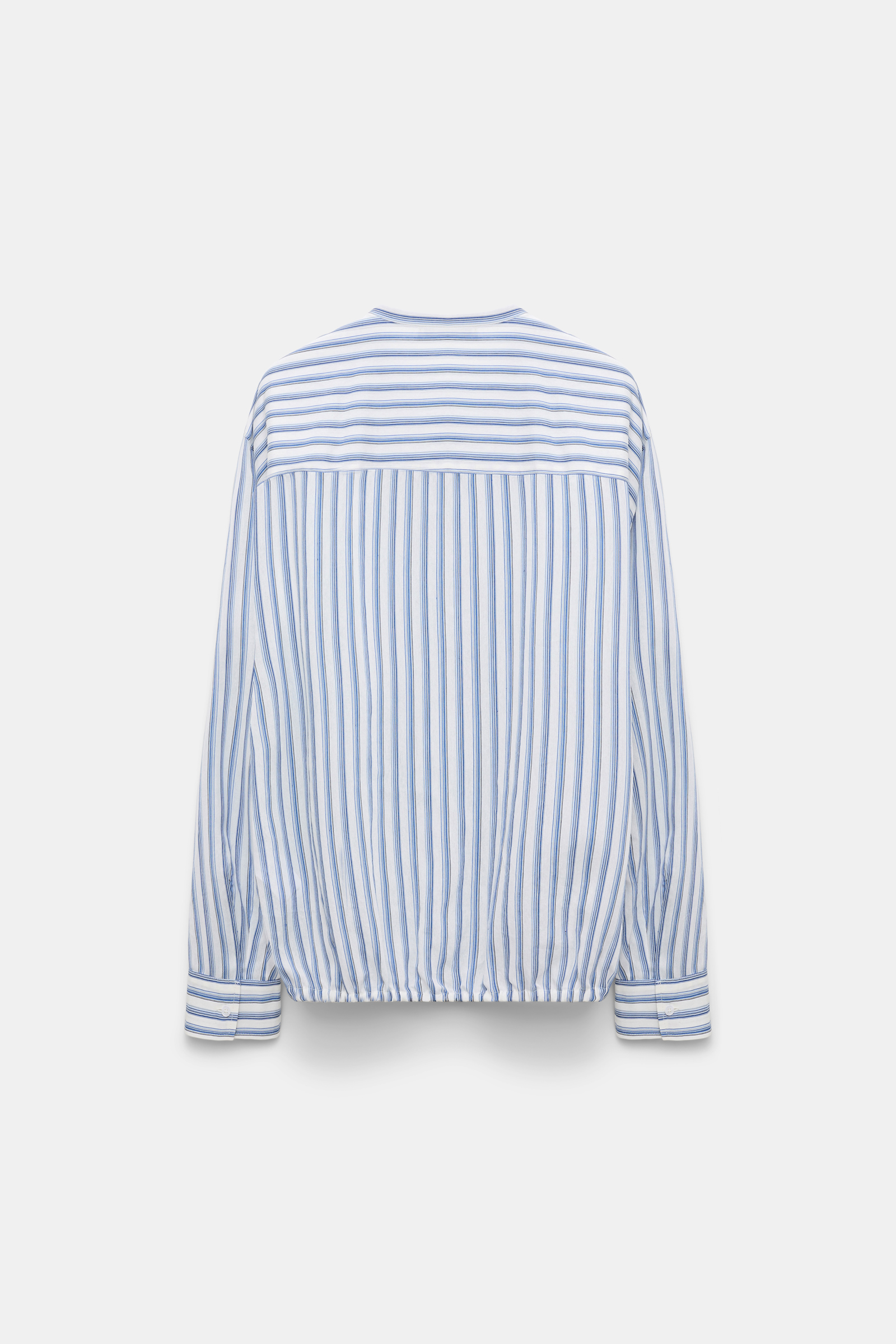 Dorothee Schumacher Striped silk-viscose blouson-style blouse with ruffles blue shadow stripe