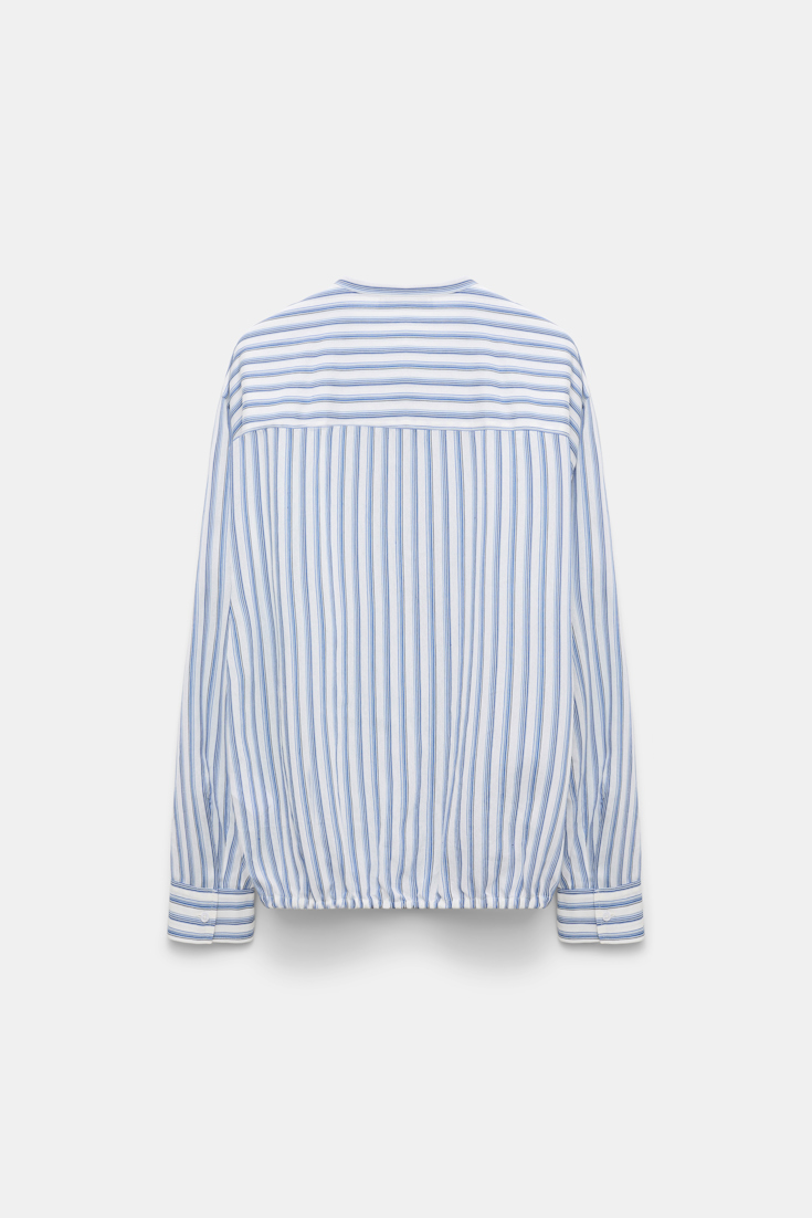 Dorothee Schumacher Striped silk-viscose blouson-style blouse with ruffles blue shadow stripe