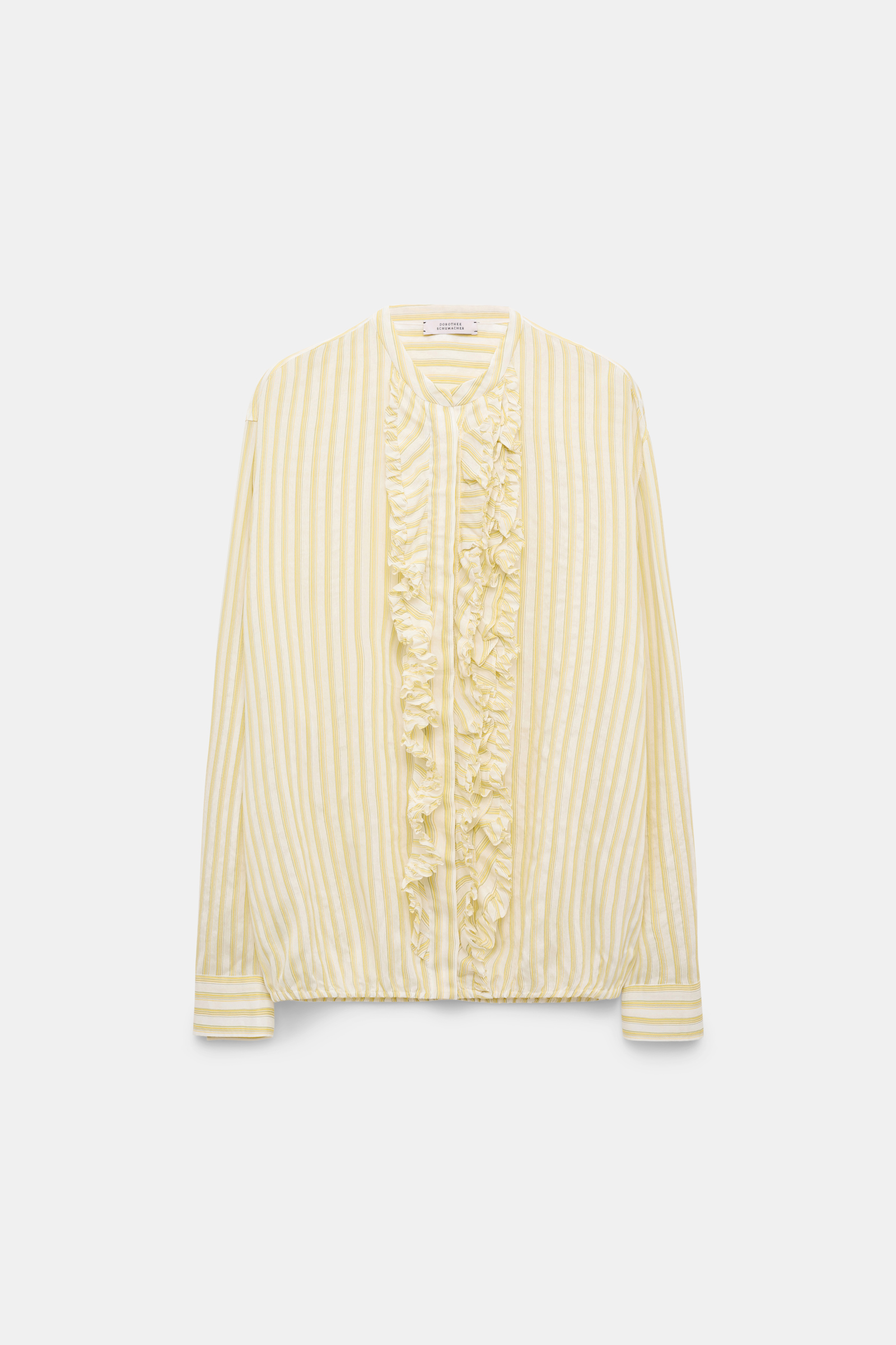 Dorothee Schumacher Striped silk-viscose blouson-style blouse with ruffles yellow shadow stripe