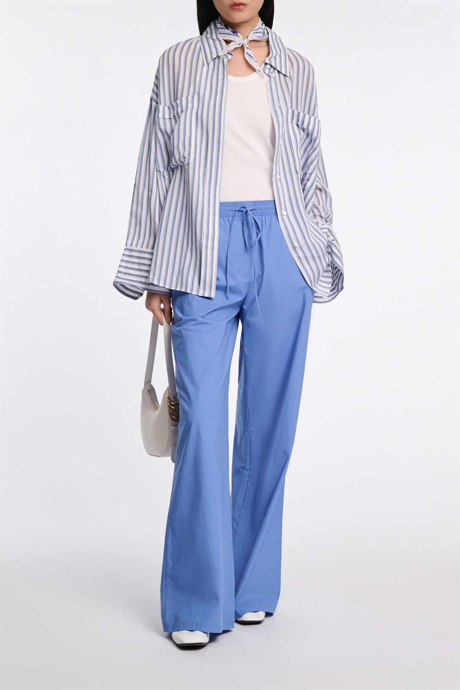 Dorothee Schumacher Oversized shirt in striped silk-viscose blue shadow stripe