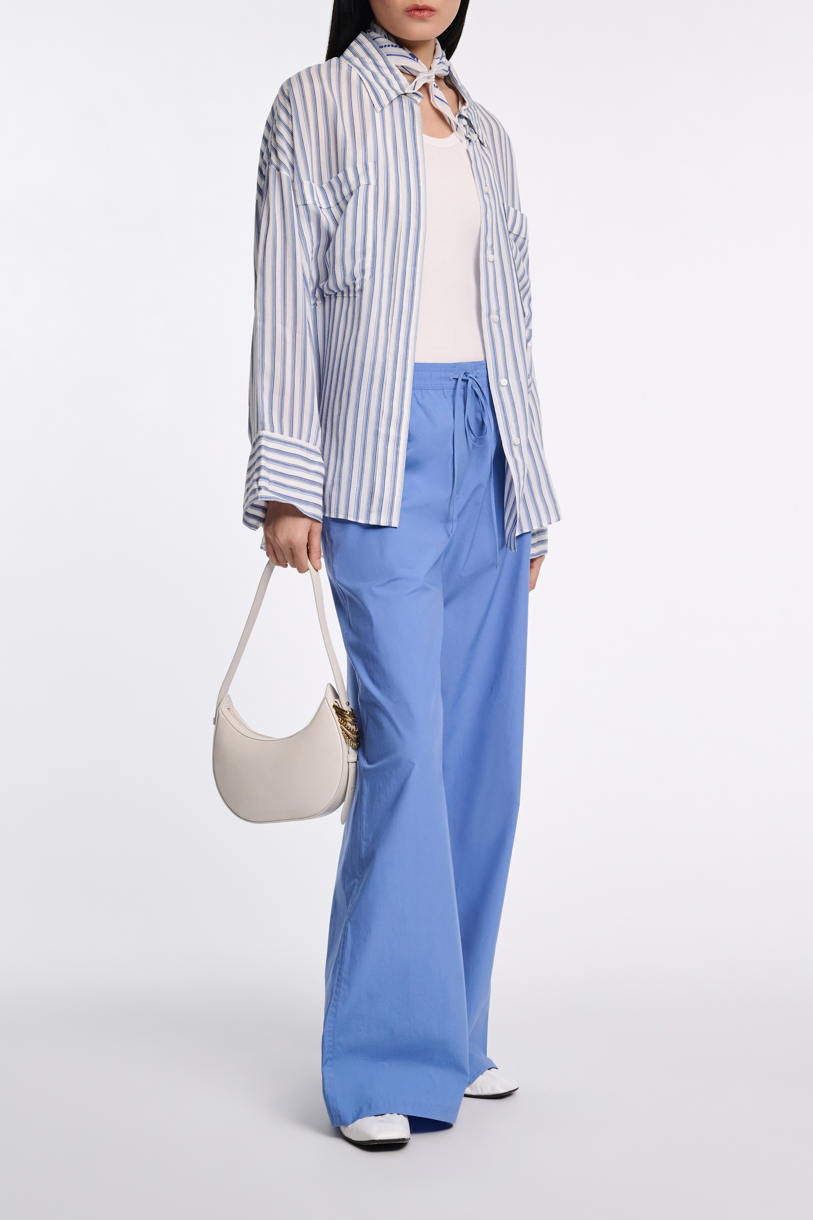 Dorothee Schumacher Oversized shirt in striped silk-viscose blue shadow stripe