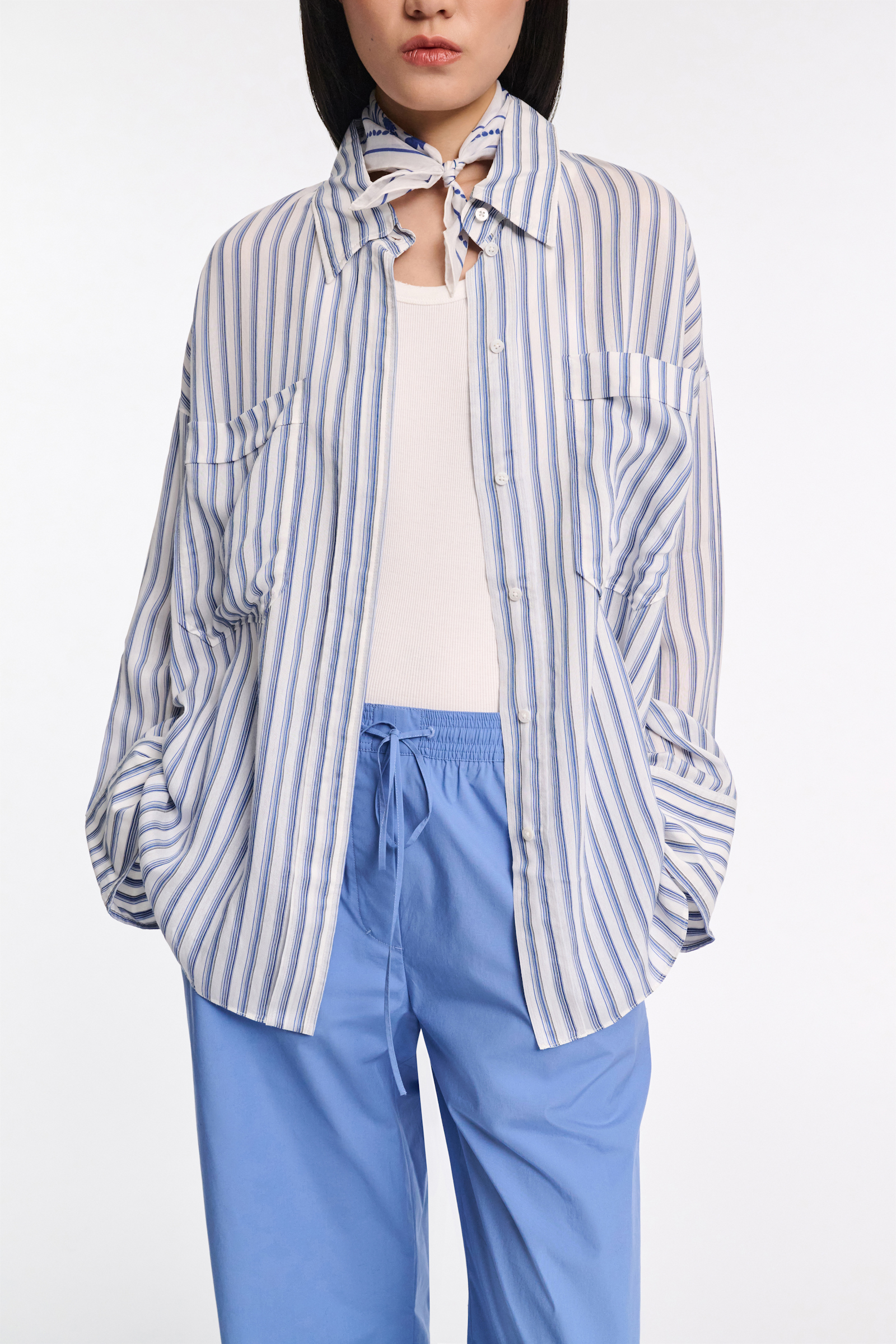 Dorothee Schumacher Oversized shirt in striped silk-viscose blue shadow stripe