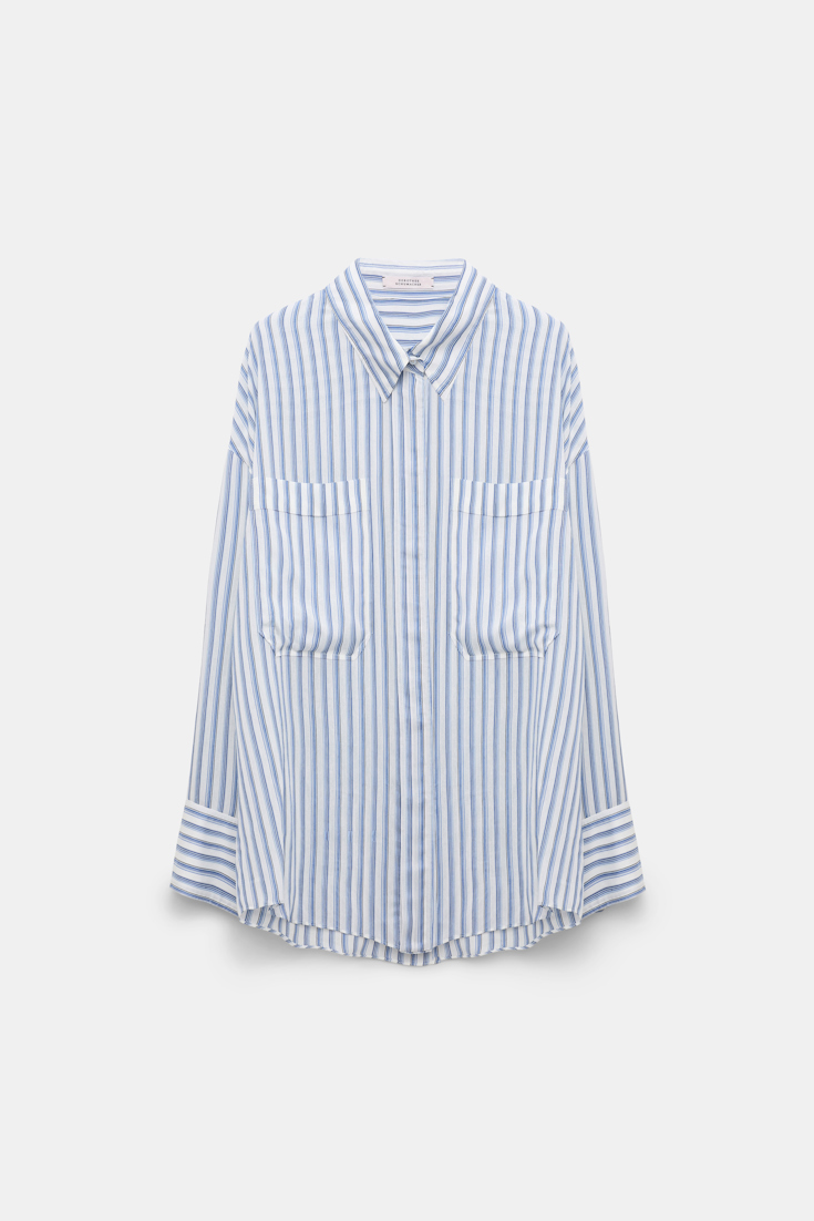 Dorothee Schumacher Oversized shirt in striped silk-viscose blue shadow stripe