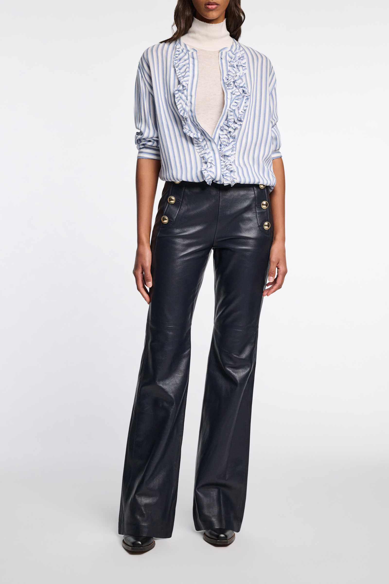 Dorothee Schumacher Sailor-style lambskin bootcut pants dark navy