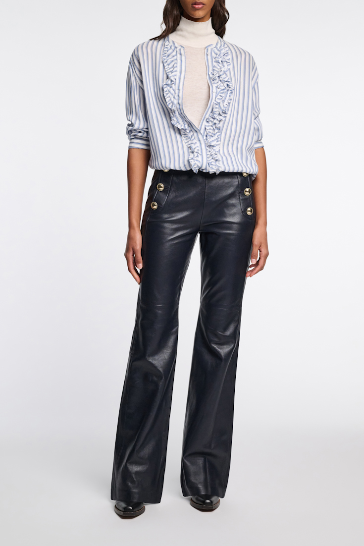 Dorothee Schumacher Sailor-style lambskin bootcut pants dark navy