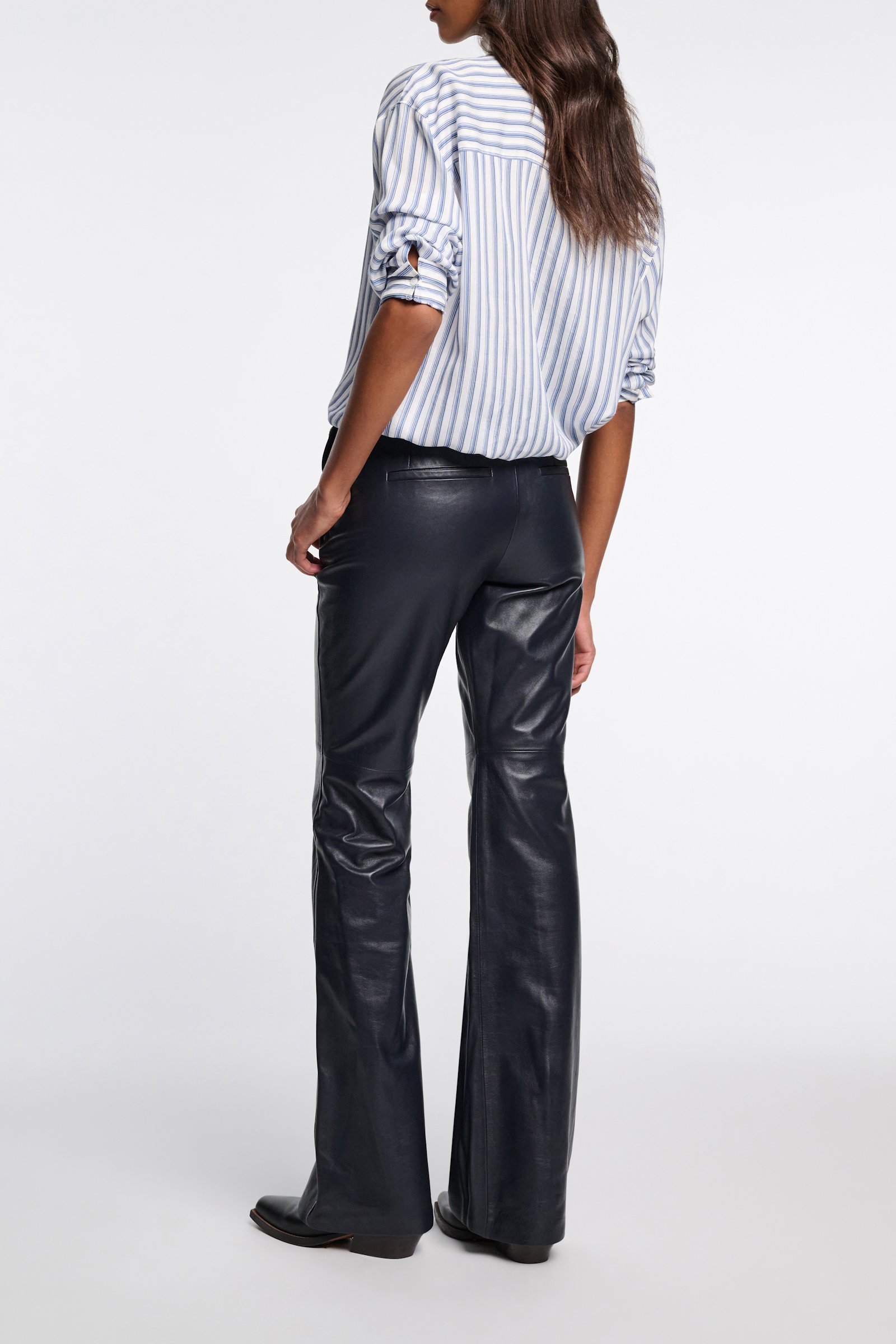 Dorothee Schumacher Sailor-style lambskin bootcut pants dark navy