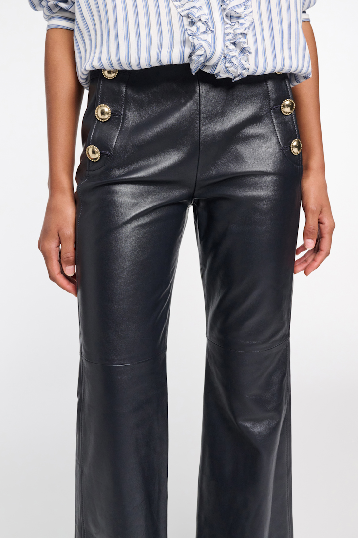 Dorothee Schumacher Sailor-style lambskin bootcut pants dark navy