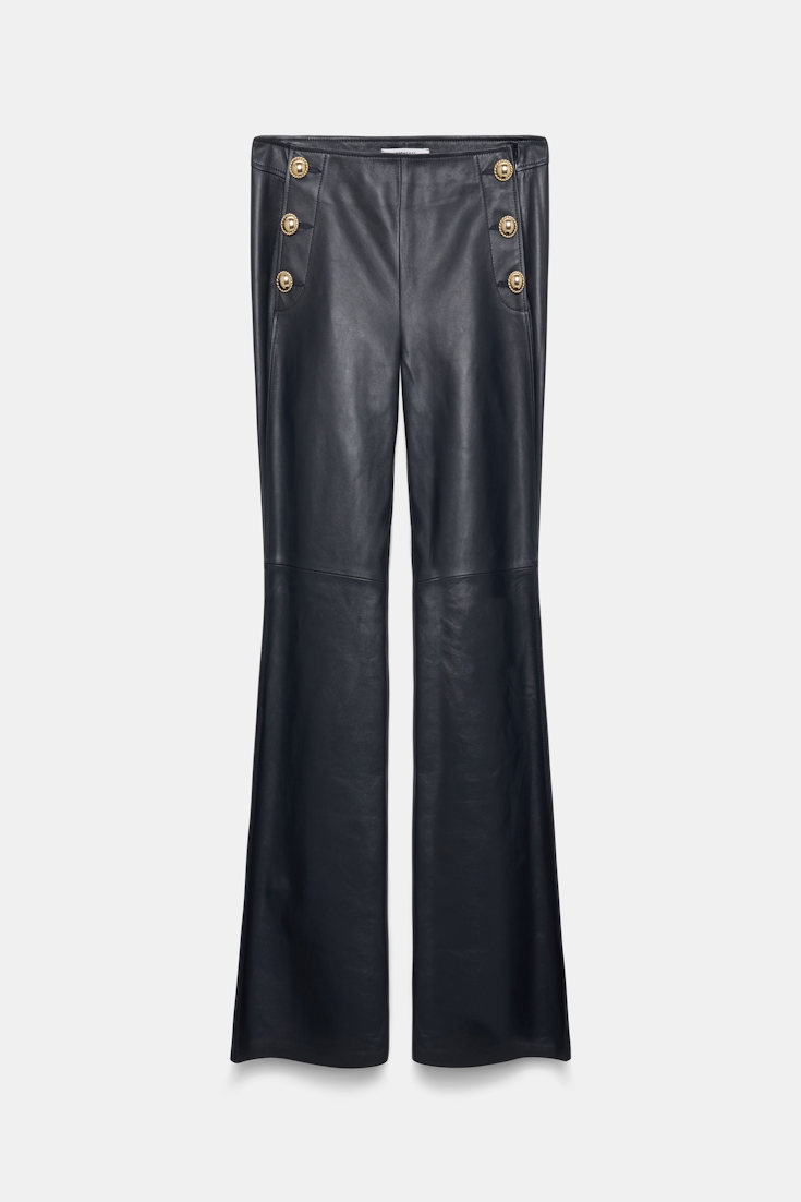 Dorothee Schumacher Sailor-style lambskin bootcut pants dark navy