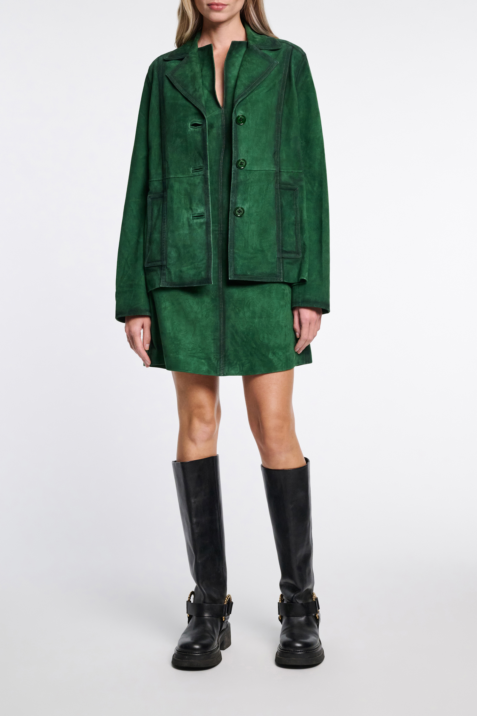 Dorothee Schumacher Suede mini dress with painted edges smaragd green