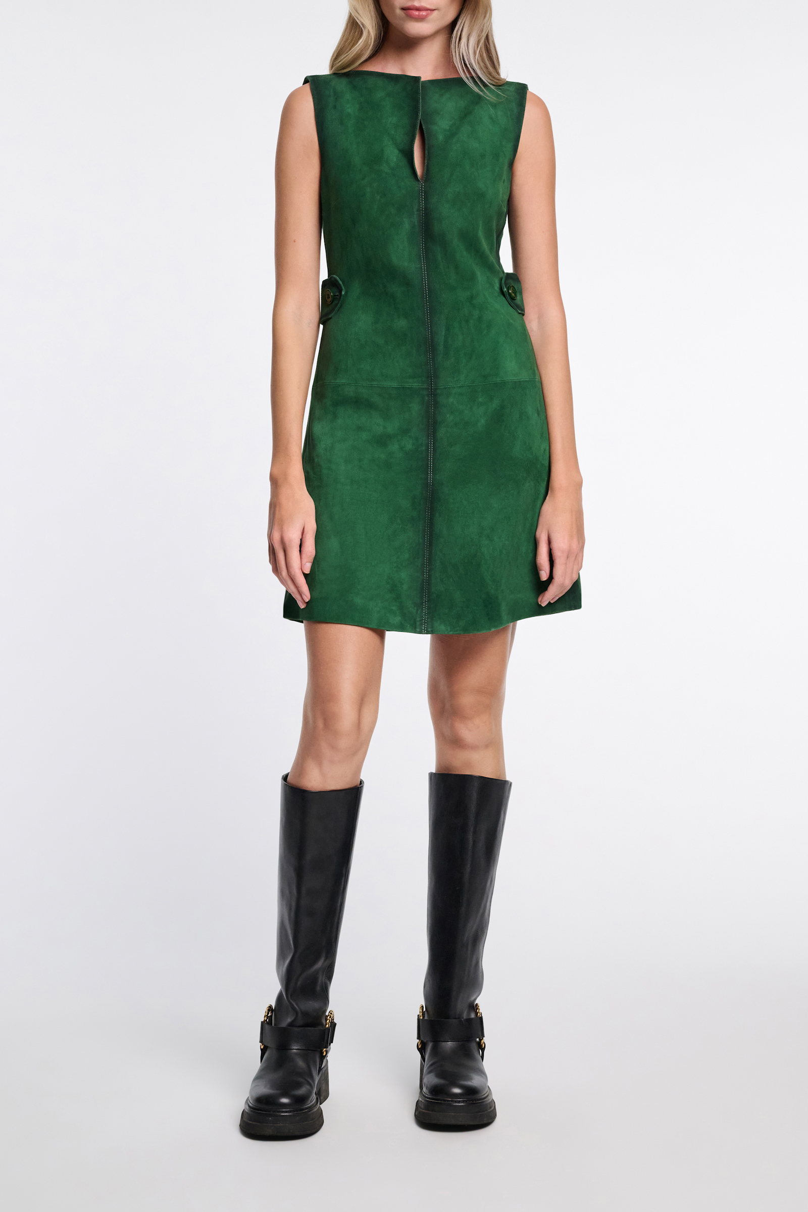 Dorothee Schumacher Suede mini dress with painted edges smaragd green