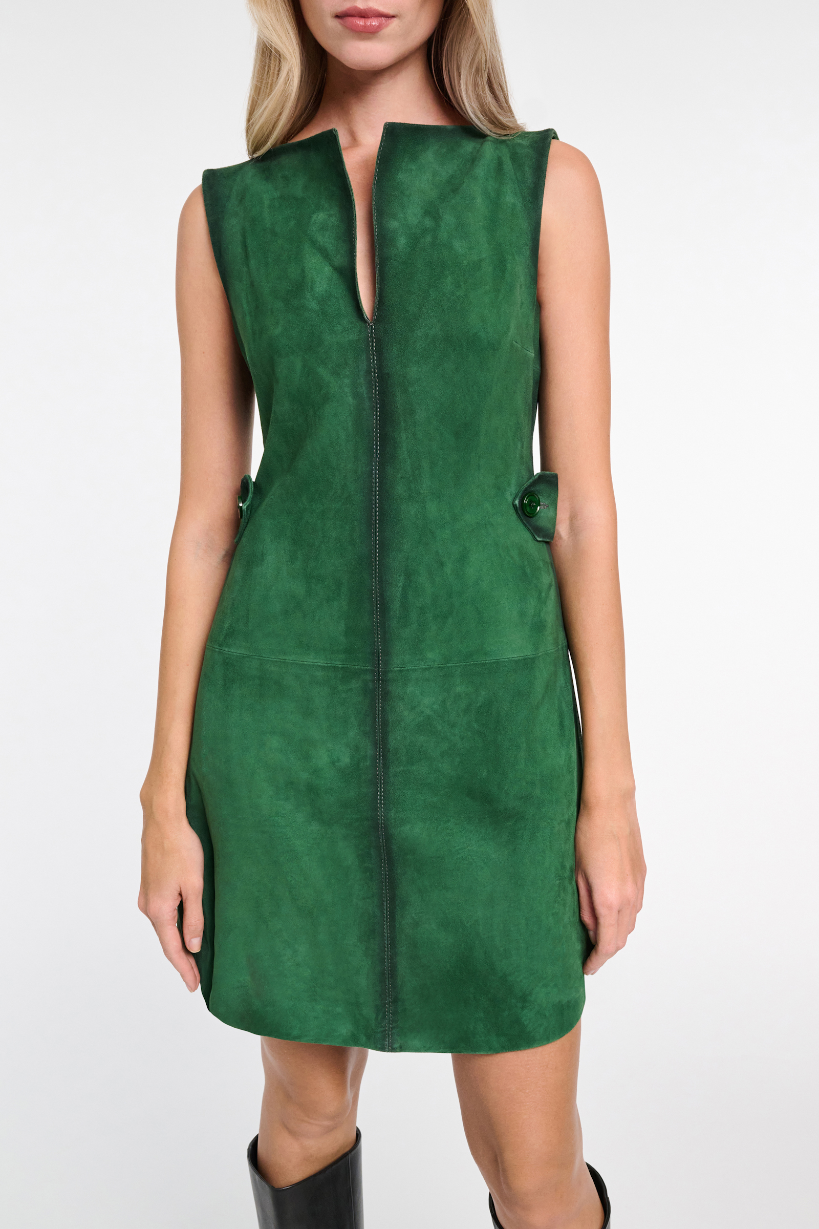 Dorothee Schumacher Suede mini dress with painted edges smaragd green