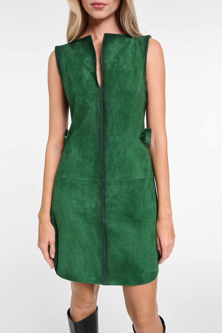 Dorothee Schumacher Suede mini dress with painted edges smaragd green