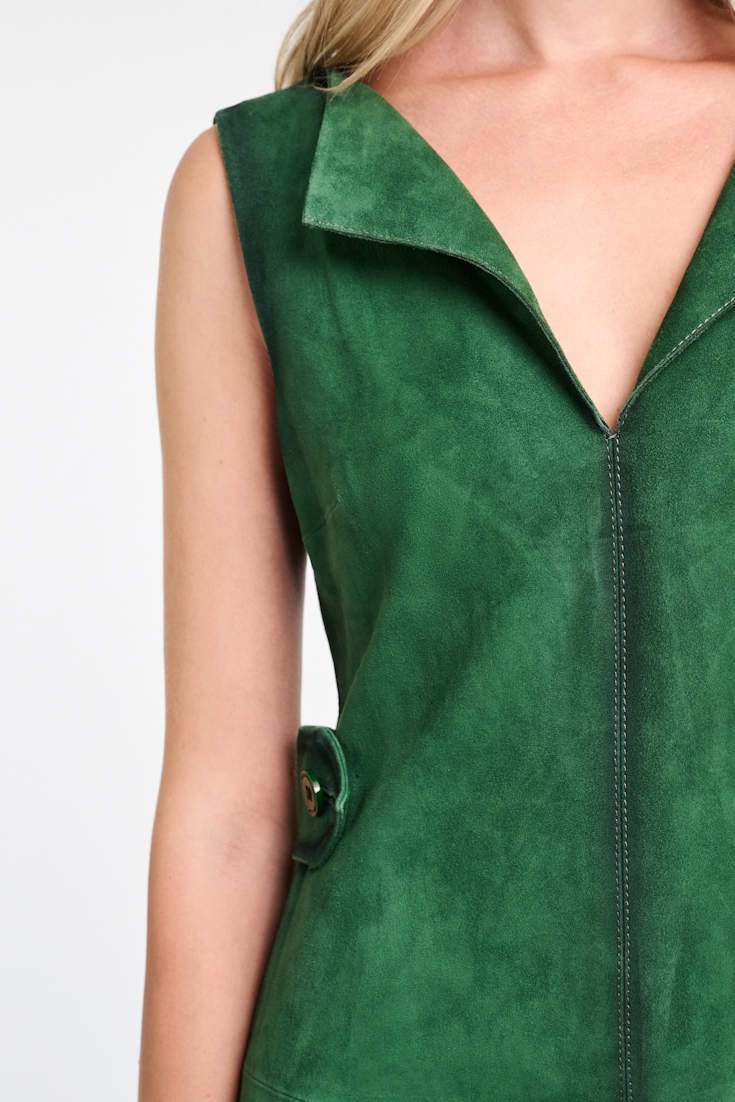 Dorothee Schumacher Suede mini dress with painted edges smaragd green