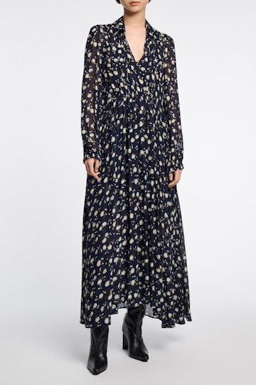 Dorothee Schumacher Bedrucktes Maxikleid mit Hemdkragen blue-white flower garden