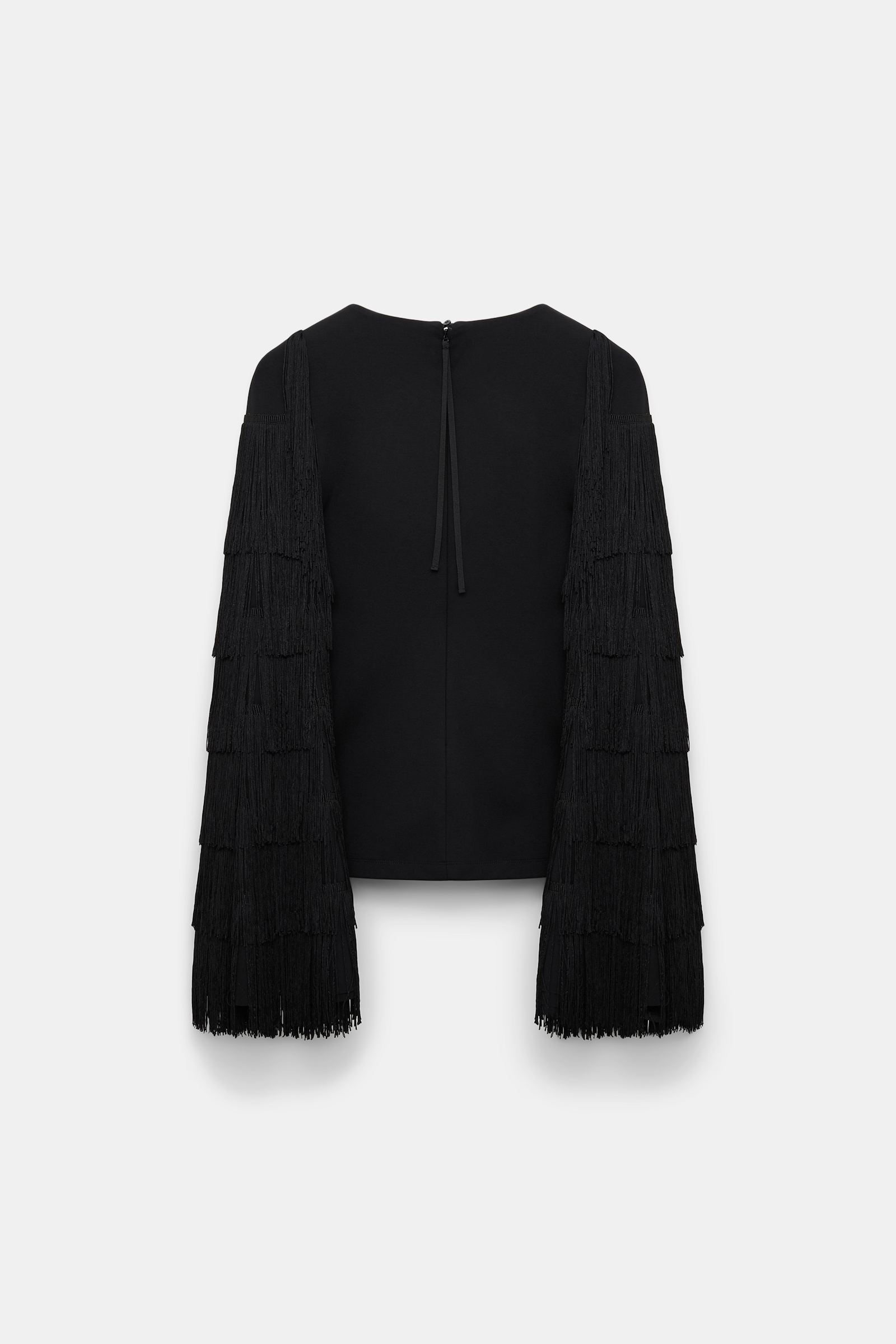 Dorothee Schumacher Langarmtop aus Punto Milano mit Fransen an den Ärmeln pure black