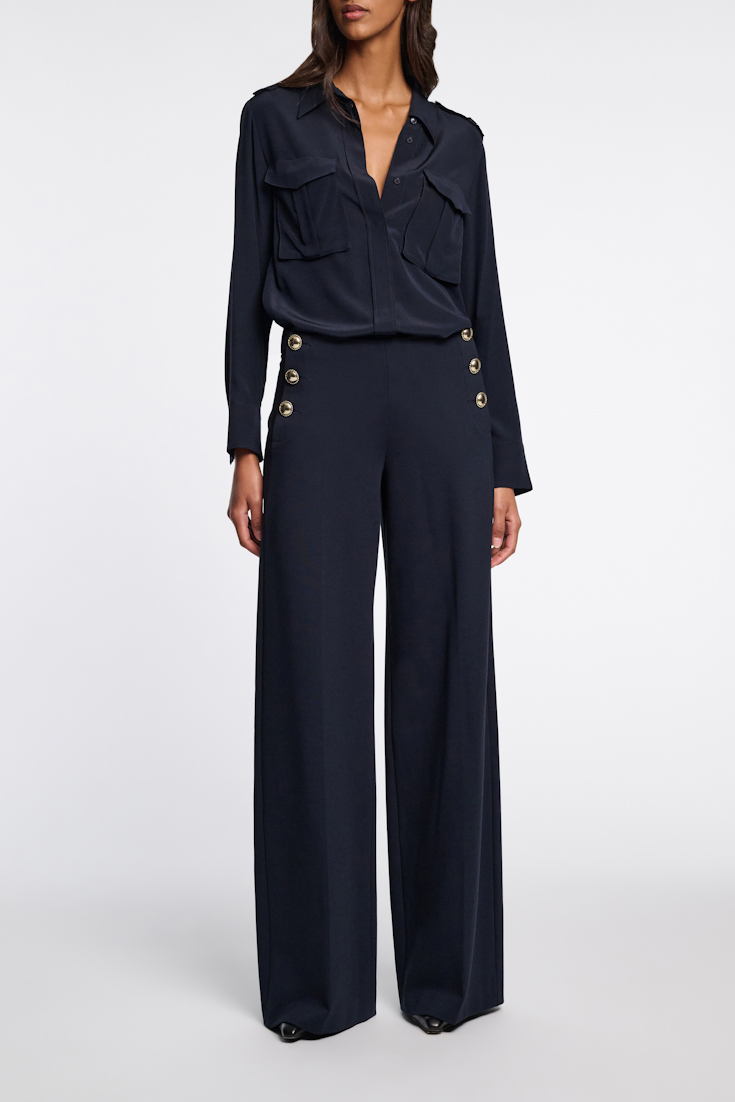Dorothee Schumacher Wide leg Punto Milano sailor pants dark navy