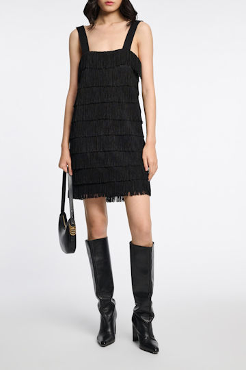 Dorothee Schumacher Punto Milano Kleid mit breiten Trägern und Allover-Fransen pure black