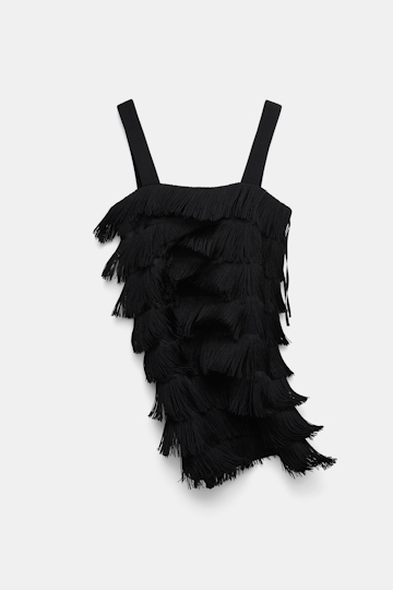 Dorothee Schumacher Punto Milano Kleid mit breiten Trägern und Allover-Fransen pure black