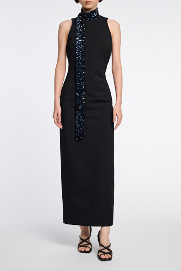 Dorothee Schumacher Kleid aus Punto Milano mit Pailletten-Schal pure black