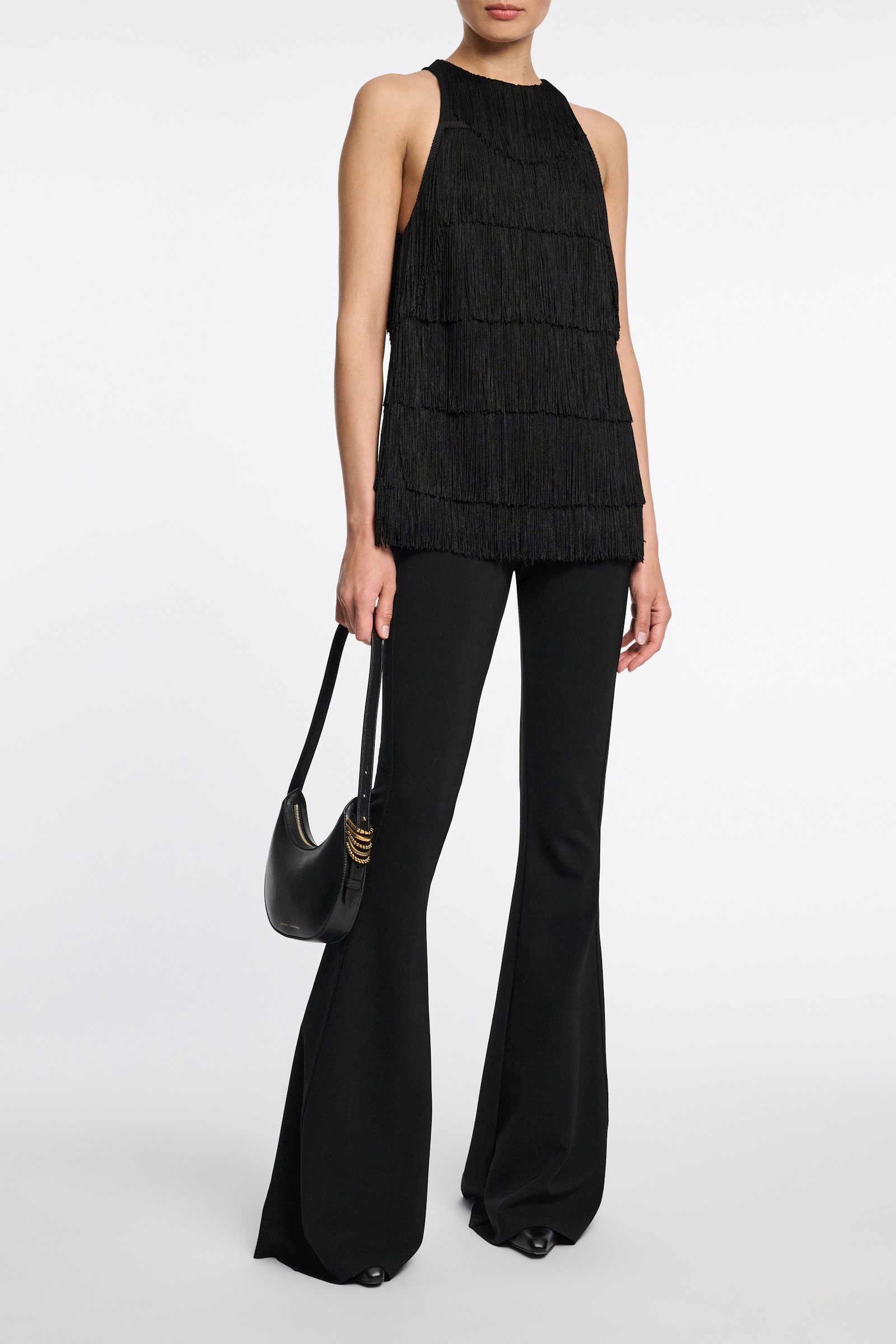 Dorothee Schumacher Punto Milano tank top with allover fringe pure black
