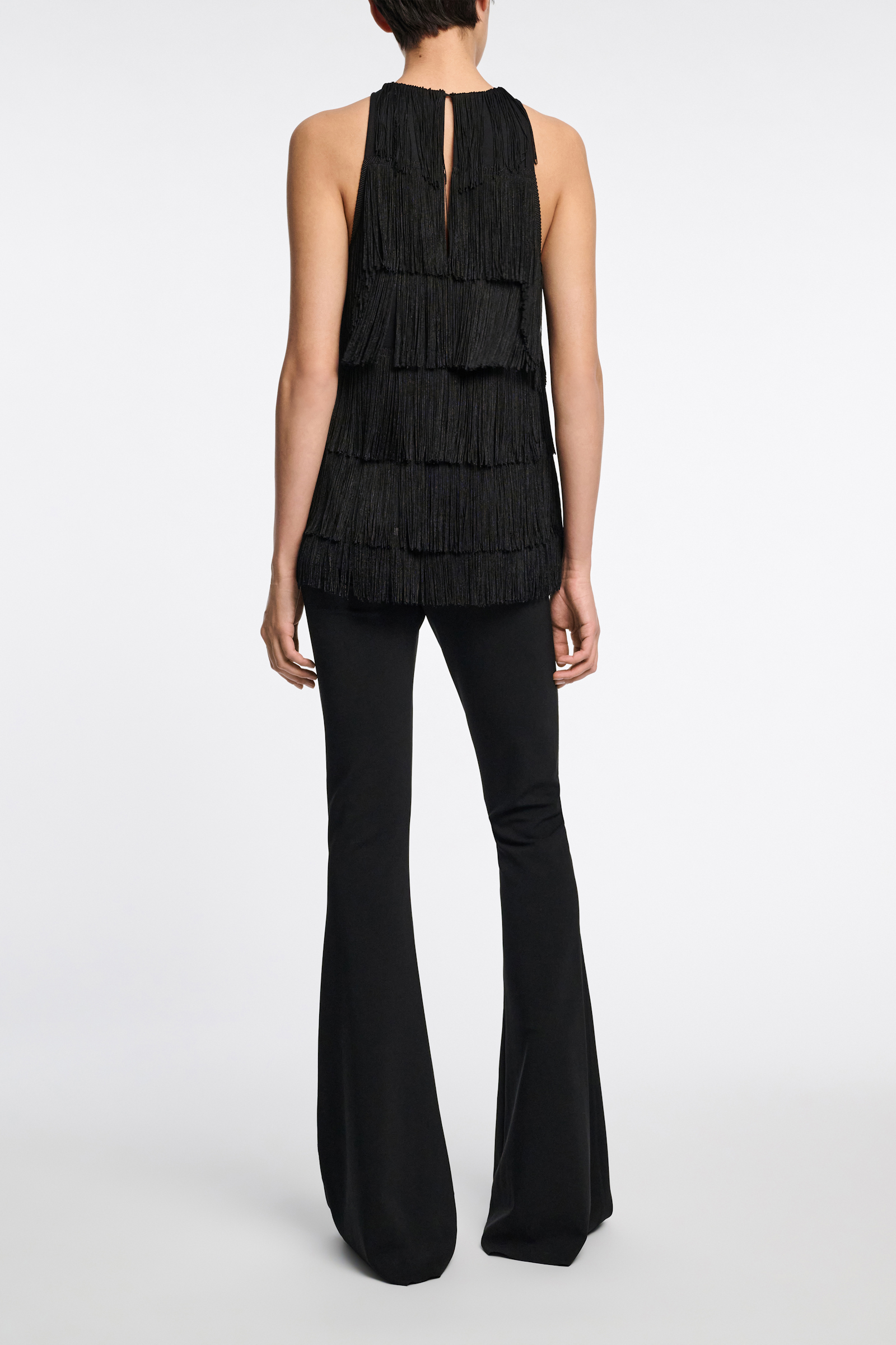 Dorothee Schumacher Punto Milano tank top with allover fringe pure black