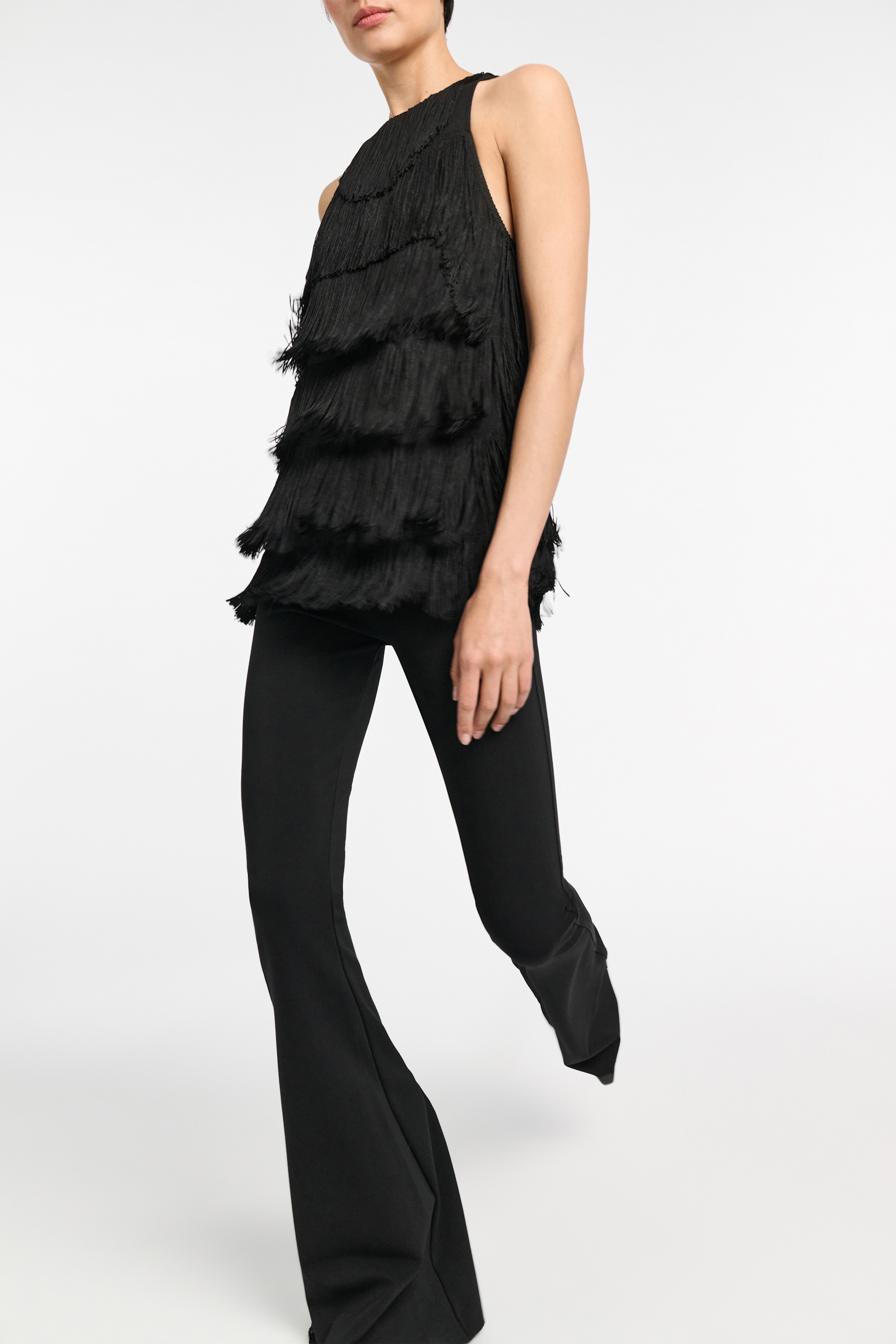 Dorothee Schumacher Punto Milano tank top with allover fringe pure black