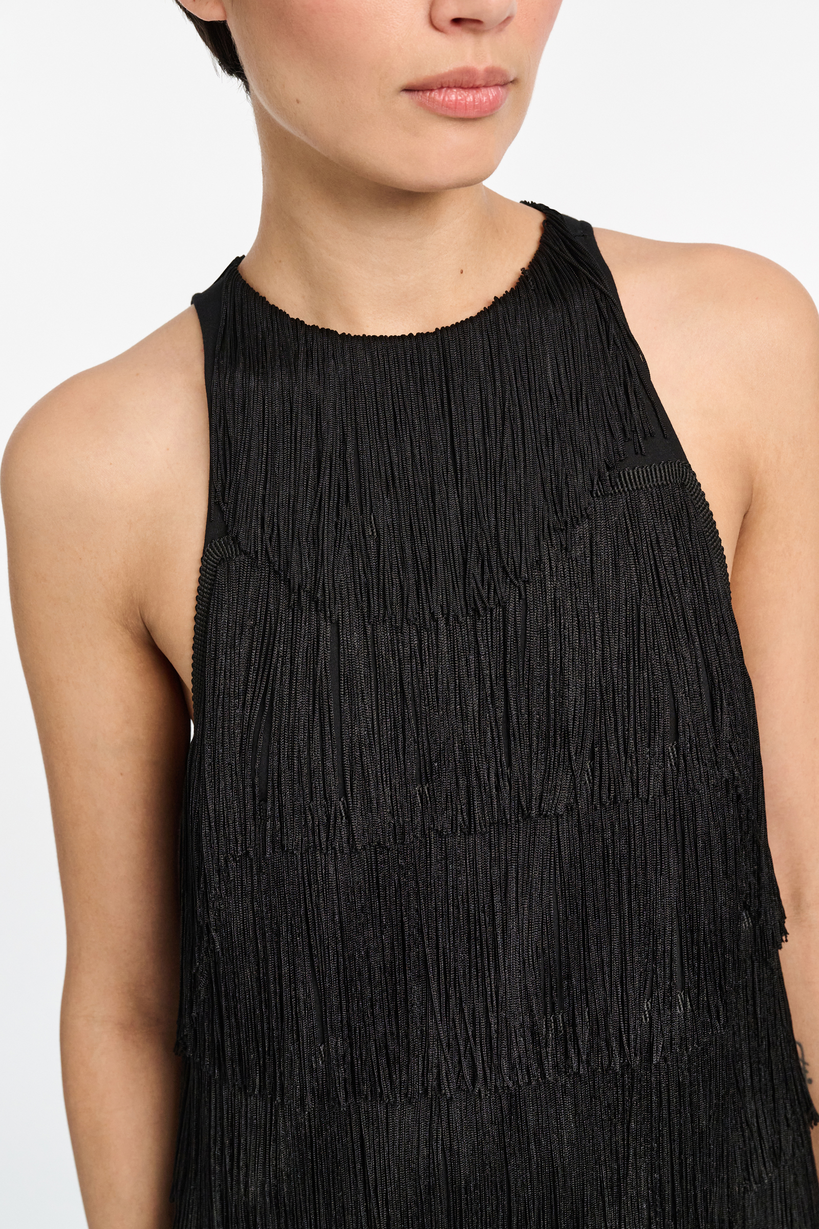 Dorothee Schumacher Punto Milano tank top with allover fringe pure black