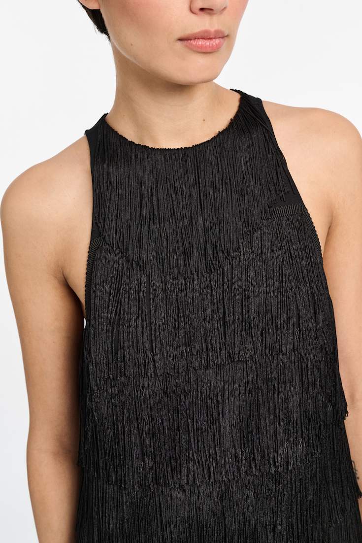 Dorothee Schumacher Punto Milano tank top with allover fringe pure black