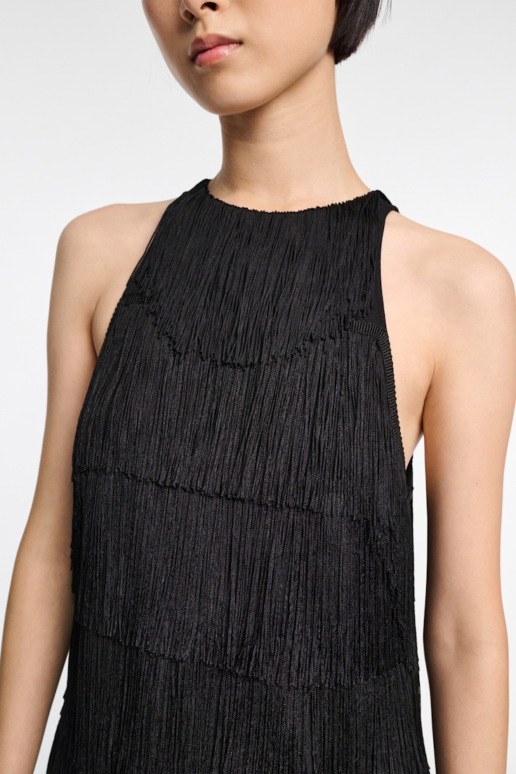 Dorothee Schumacher Punto Milano tank top with allover fringe pure black