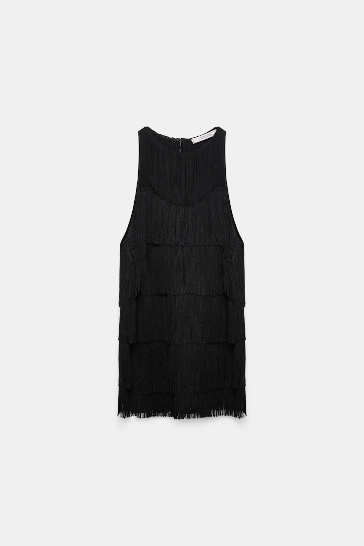 Dorothee Schumacher Punto Milano tank top with allover fringe pure black
