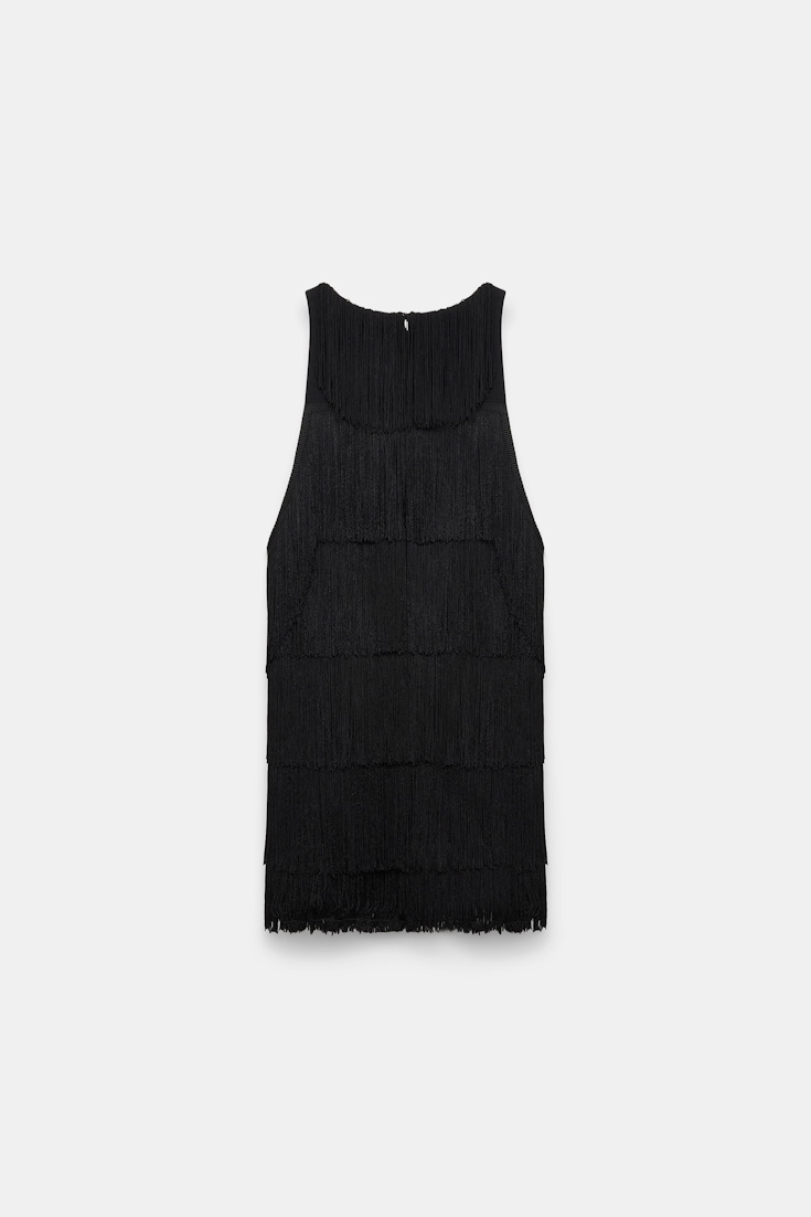 Dorothee Schumacher Punto Milano tank top with allover fringe pure black