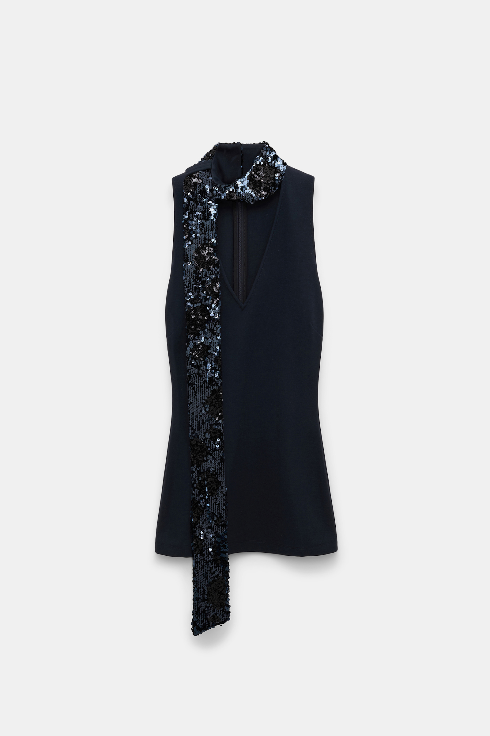 Dorothee Schumacher V-Neck Top aus Punto Milano mit Pailletten-Schal dark navy