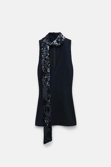 Dorothee Schumacher V-Neck Top aus Punto Milano mit Pailletten-Schal dark navy