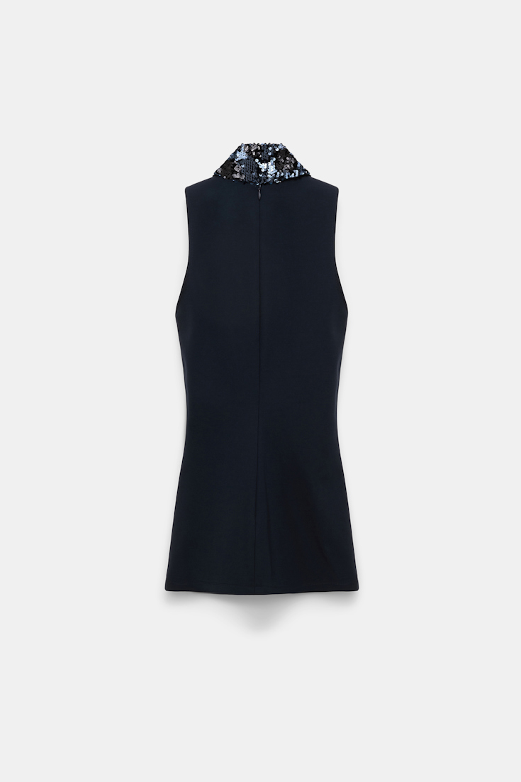 Dorothee Schumacher V-Neck Top aus Punto Milano mit Pailletten-Schal dark navy