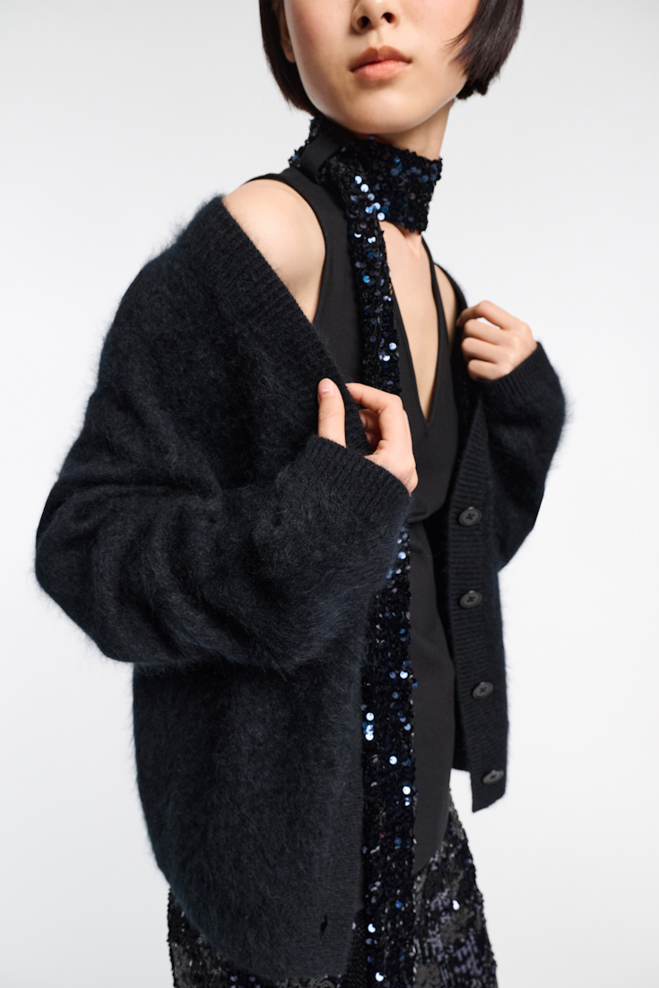 Dorothee Schumacher Punto Milano top with sequin scarf pure black
