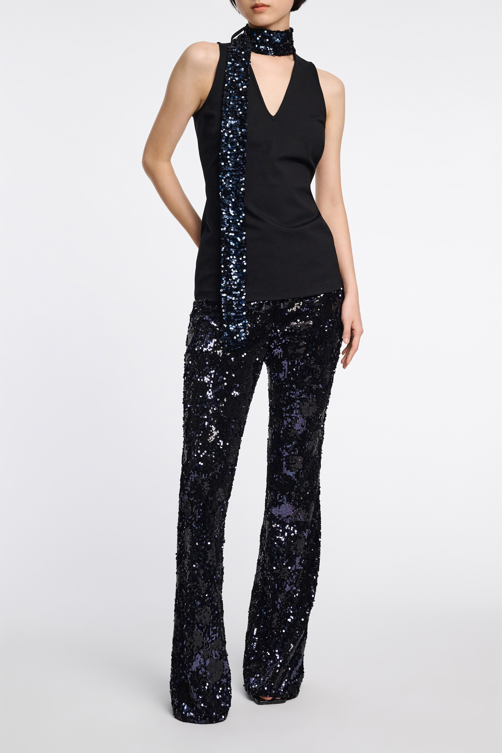 Dorothee Schumacher Punto Milano top with sequin scarf pure black