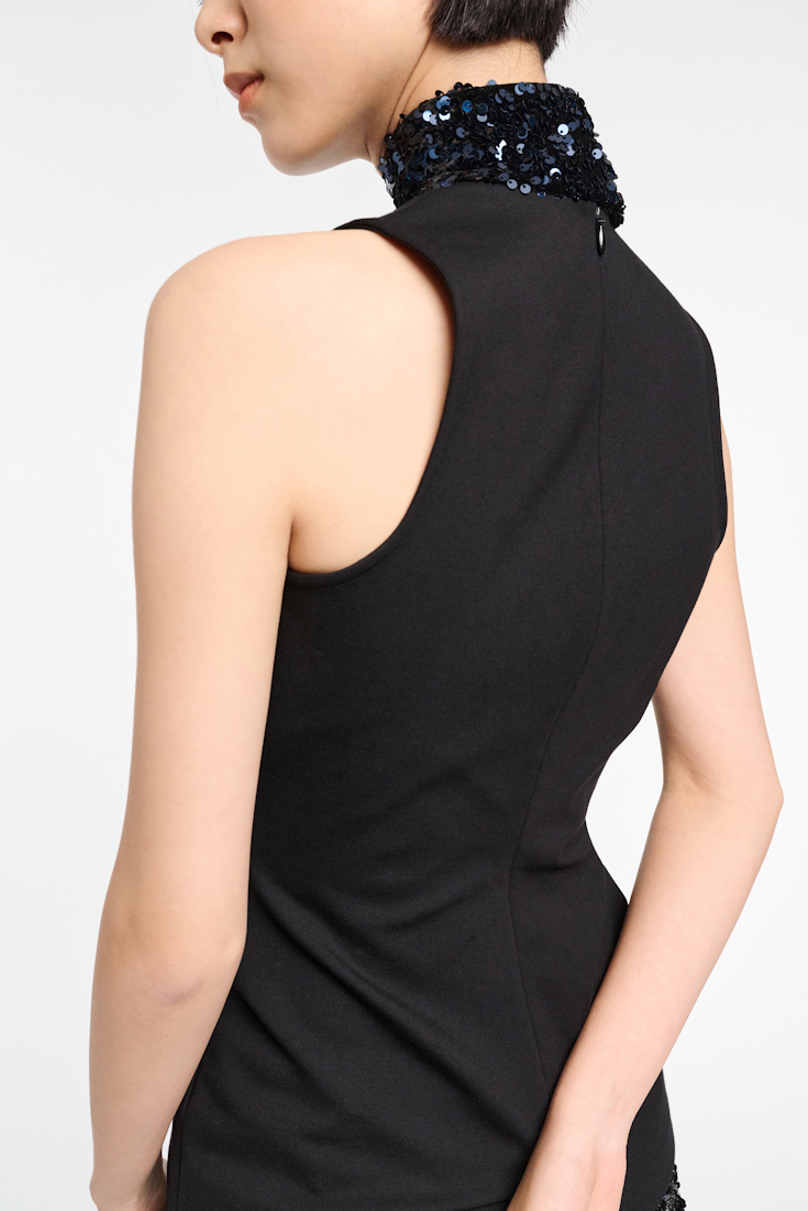 Dorothee Schumacher Punto Milano top with sequin scarf pure black