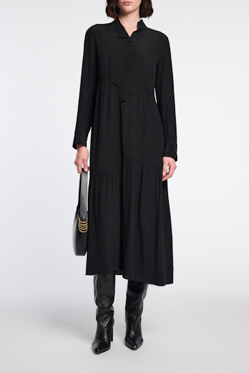 Dorothee Schumacher Seidenkleid mit Details aus Seiden Crêpe de Chine pure black