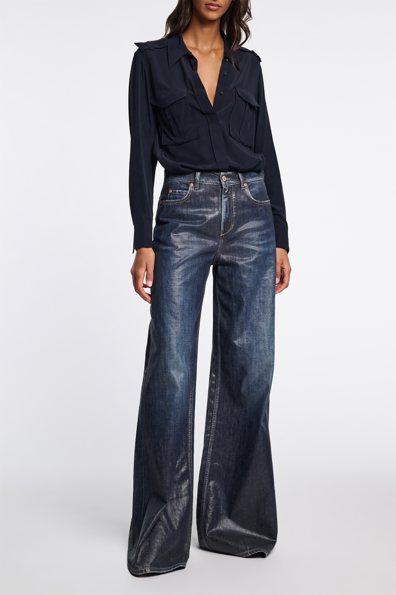 Dorothee Schumacher Crêpe de chine silk blouse with epaulettes dark navy