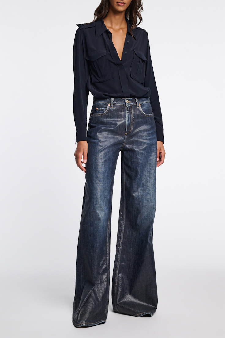 Dorothee Schumacher Crêpe de chine silk blouse with epaulettes dark navy