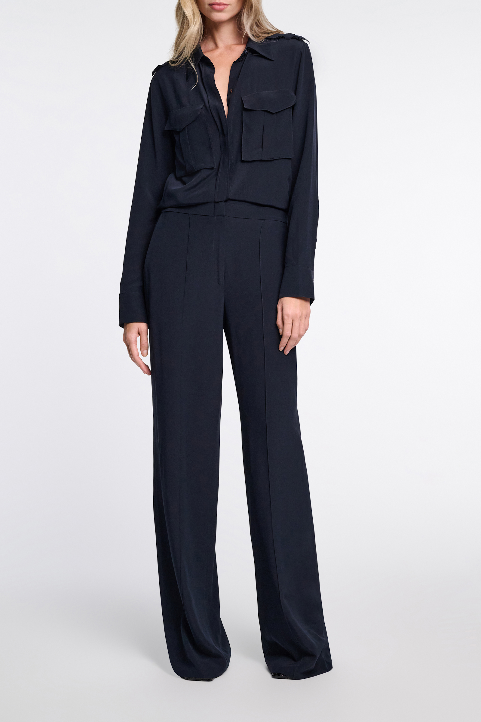 STRIKING VOLUMES jumpsuit Dorothee Schumacher Jumpsuit aus Seiden Crêpe de Chine dark navy