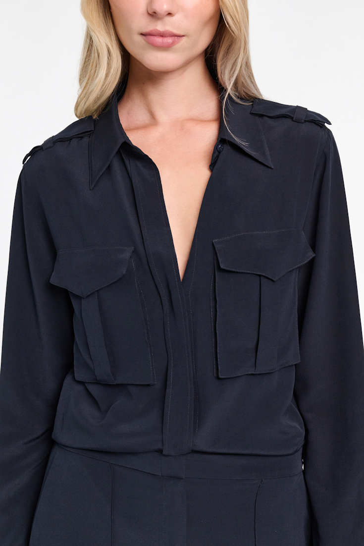 STRIKING VOLUMES jumpsuit Dorothee Schumacher Jumpsuit aus Seiden Crêpe de Chine dark navy
