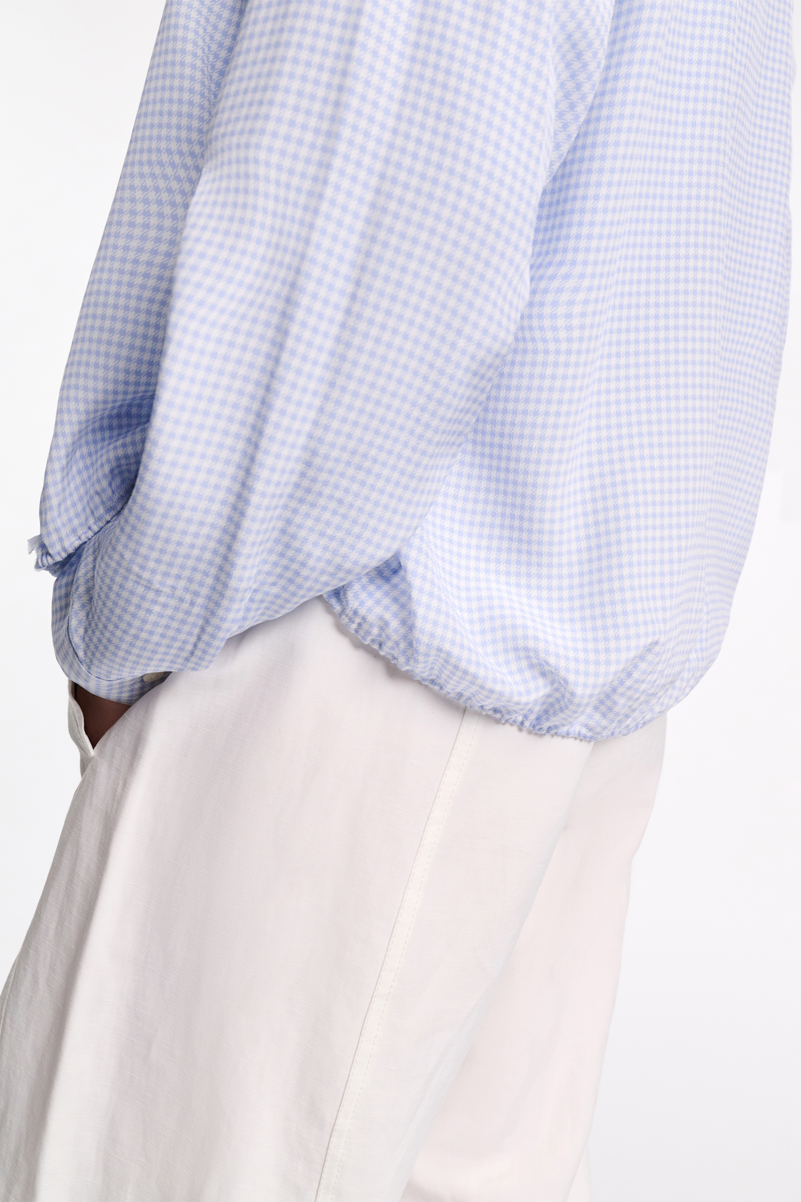 Dorothee Schumacher Gingham print blouson blouse with ruffle trim blue vichy