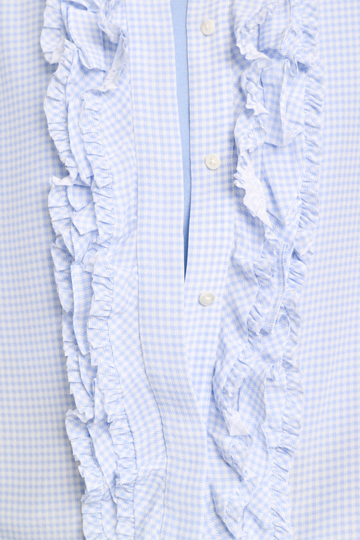 Dorothee Schumacher Gingham print blouson blouse with ruffle trim blue vichy