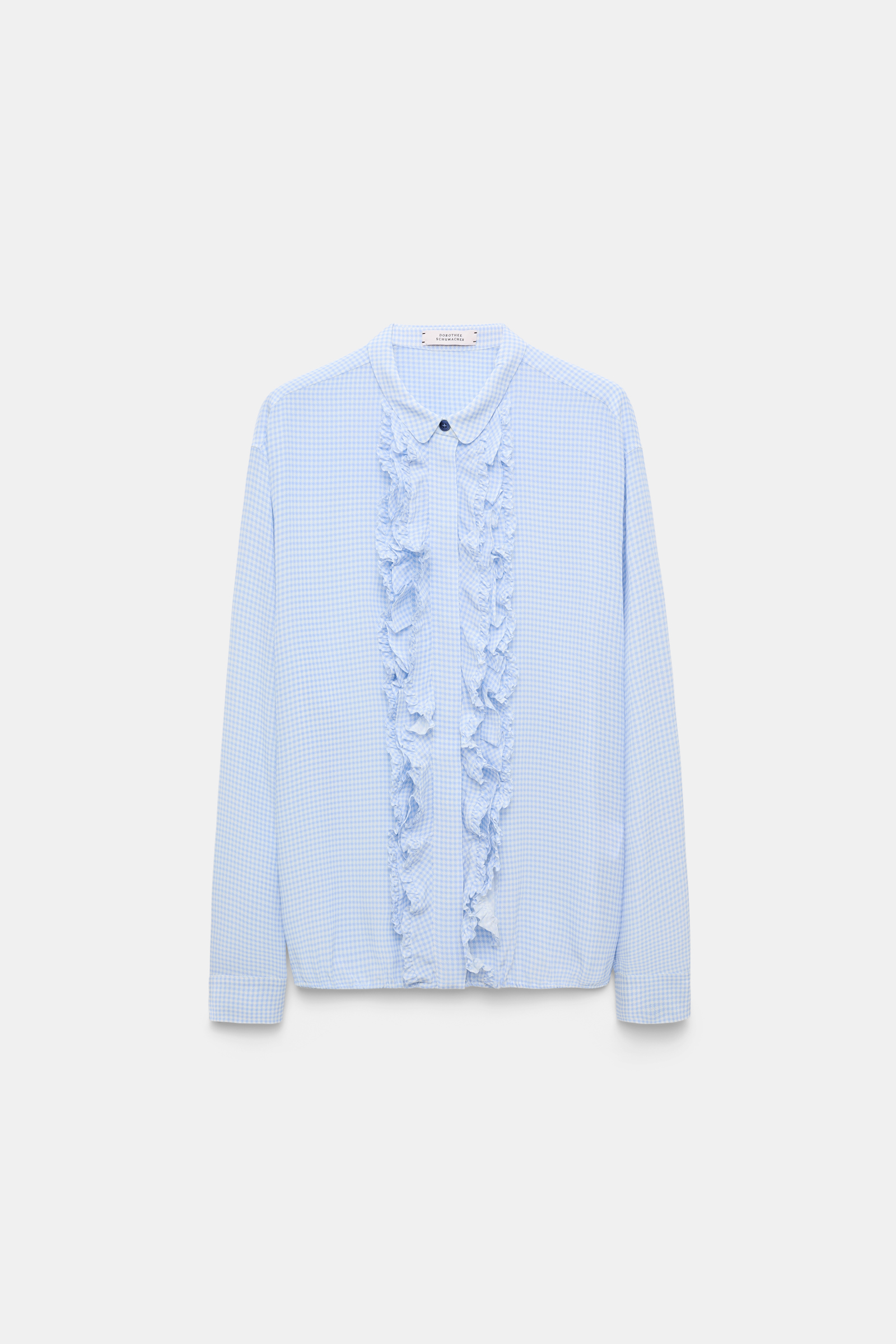Dorothee Schumacher Gingham print blouson blouse with ruffle trim blue vichy