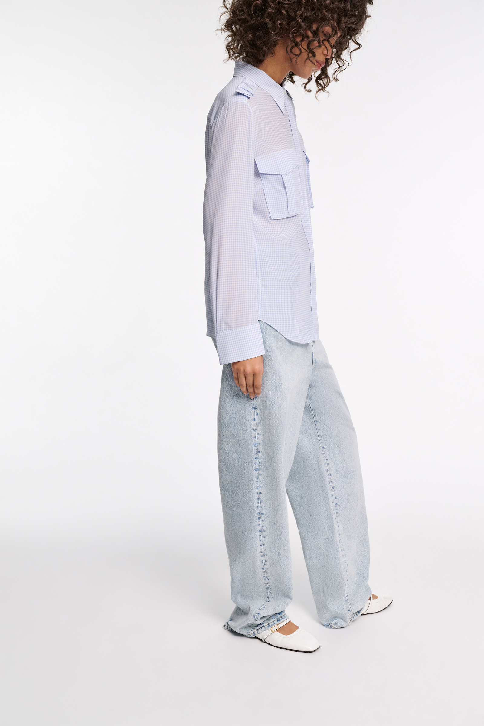 Dorothee Schumacher Bluse aus Seide-Viskose Mix mit Vichy-Print blue vichy