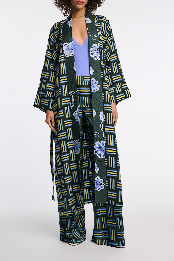 Dorothee Schumacher Hose aus Seidentwill mit Signature-Print weave mix blue-green