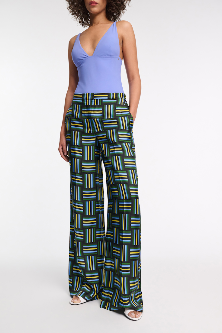 Dorothee Schumacher Hose aus Seidentwill mit Signature-Print weave mix blue-green