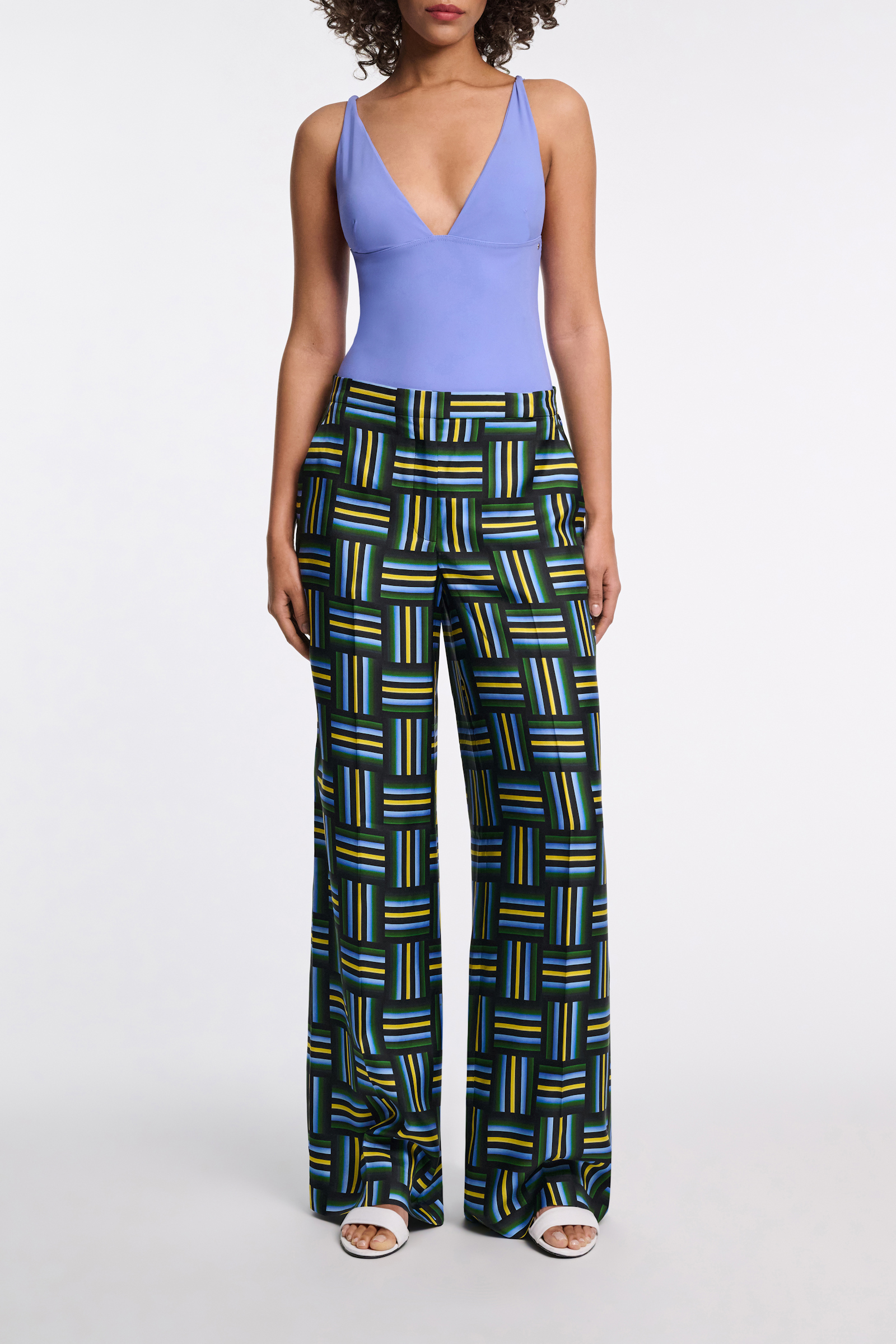 Dorothee Schumacher Hose aus Seidentwill mit Signature-Print weave mix blue-green